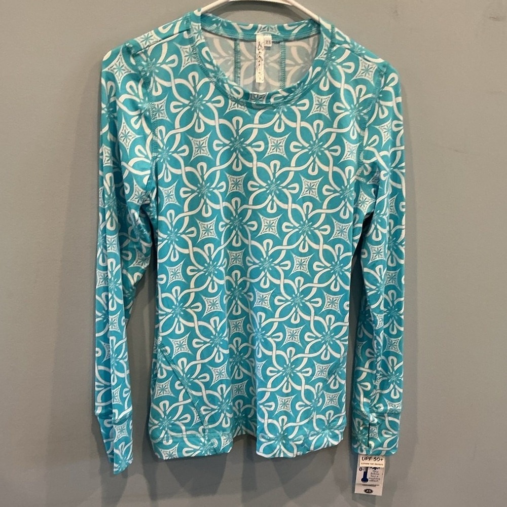 NEW Lulu B Womens SPF 50 Long Sleeve Top Size XS Blue Sun Guard Rash Beach Vacay
